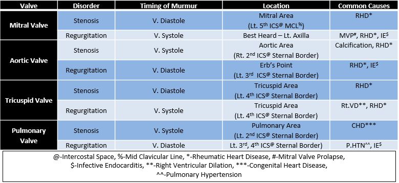 summary of cardiac murmurs